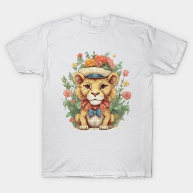 a cute little lion wearing a hat and a bow tie T-Shirt by JnS Merch Store